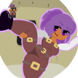 1girls artist_request brown_skin clothed engineer_(tds) fully_clothed only_female posing purple_hair roblox roblox_game robloxian source_request spread_legs tagme tower_defense_simulator