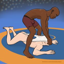 2boys 5_fingers 5_toes atomic_wedgie ballbusting barefoot bondage cock_and_ball_torture domination feet gay gay_domination greenzbamboo human human_only interracial male male/male male_focus male_only muscular muscular_male self_upload wedgie wedgied_male wrestling wrestling_ring yaoi