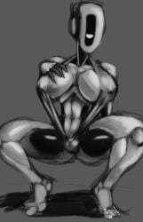 glados glados_(humanoid) greyscale large_breasts polygonalfish portal_(series) robot robot_girl sling_bikini slingshot_swimsuit solo_female