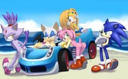 1boy 4girls amy_rose animal_ears animal_nose armlet artist_name ass back bat_ears bat_girl bat_wings beach bent_over black_wings blaze_the_cat blue_eyes blue_eyeshadow blue_fur blue_gemstone blue_hair blue_sky body_fur breasts car cat_ears cat_girl cat_tail circlet closed_mouth cloud colored_tips commentary day elbow_gloves english_commentary eyeshadow forehead_jewel from_behind full_body fur-trimmed_footwear fur-trimmed_gloves fur_trim gem gloves gold green_eyes grin hair_tie hairband half-closed_eyes hand_on_own_chin happy heel_up horizon hotred jewelry large_breasts leaning_forward leaning_on_object legs lipstick long_hair looking_at_another looking_back looking_down makeup motor_vehicle multicolored_hair multiple_girls neck_ring nude ocean open_mouth orange_fur orange_hair outdoors pink_fur pink_hair pink_lips presenting purple_footwear purple_fur purple_hair pussy red_footwear red_gemstone red_hairband rockthebull rouge_the_bat shoes short_hair sidelocks sideways_mouth signature sitting sky small_breasts smile socks sonic_(series) sonic_the_hedgehog spiked_hair sports_car standing stroking_own_chin tail tail_raised team_sonic_racing teeth thighs tikal_the_echidna toes_up topknot two-tone_fur two-tone_hair uncensored white_fur white_gloves white_hair white_socks wings yellow_eyes