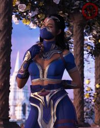 3d asian_female clothed_female female_only flower kitana kitana_(new_era) marymyoko mask masked_female mortal_kombat mortal_kombat_1_(2023) netherrealm_studios non-nude palace sfw solo