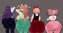 4girls ass big_ass big_breasts big_butt black_pants bottom_heavy bow breasts brown_hair bubble_ass bubble_butt curvy curvy_body curvy_female curvy_figure curvy_hips doki_doki_literature_club fat_ass female female_only green_pants gym gym_clothes gym_clothing huge_ass huge_butt large_ass leggings lemonadepikachu long_hair messy_hair monika_(doki_doki_literature_club) multiple_girls natsuki_(doki_doki_literature_club) pants pantylines pink_hair pink_pants plump plump_ass plump_thighs ponytail purple_hair red_bow red_pants ribbon sayori_(doki_doki_literature_club) short_hair short_twintails sideboob sweat_pants thick thick_hips thick_thighs tied_hair tight_clothes tight_clothing tight_fit tight_pants twintails underboob voluptuous white_ribbon wide_hips yuri_(doki_doki_literature_club)