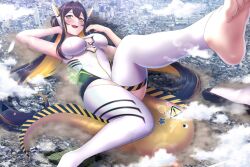 1girls barefoot breasts building city e-sekai eel eel_girl feet giantess idol-en idol_corp juna_unagi large_breasts long_hair open_mouth smile virtual_youtuber