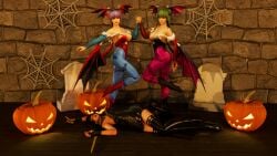 16:9 3d 3girls ass ayane_(doa) big_breasts black_leotard breasts clothing cosplay crossover darkstalkers dead_or_alive dead_or_alive_5 defeated female female_only halloween head_wings kasumi_(doa) kktzane knocked_out large_breasts leotard lilith_aensland lilith_aensland_(cosplay) medium_breasts morrigan_aensland morrigan_aensland_(cosplay) multiple_girls nyotengu red_leotard ryona sisters spy_x_family stockings unconscious wings yor_briar yor_briar_(cosplay) yor_forger