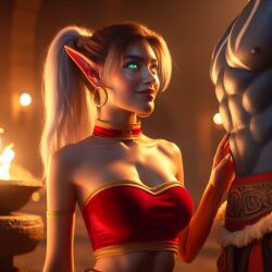 ai_generated blonde_hair blood_elf female warcraft world_of_warcraft zandalari_troll