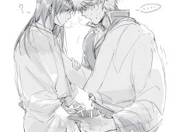 ... 2boys ? bar_censor blush breath erection frottage fully_clothed gay gintama gintoki_sakata hadanugi_dousa handjob japanese_clothes katsura_kotarou kimono long_hair long_hair_male looking_at_another male male_only mew_(pixiv) monochrome penis penis_out profile sweat yaoi