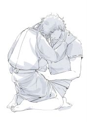 2boys barefoot erection fingering fingering_through_clothes full_body gay gintama gintoki_sakata hand_on_another's_shoulder handjob katsura_kotarou kimono kneeling long_hair long_hair_male male male_only mew_(pixiv) monochrome penis yaoi