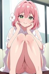 100_kanojo ai_generated bottomless hanazono_hakari kimi_no_koto_ga_dai_dai_dai_dai_daisuki_na_100-nin_no_kanojo looking_at_viewer nekom14 no_panties pink_hair pussy short_hair smile spread_legs the_100_girlfriends_who_really_really_really_really_really_love_you