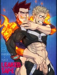 balls blush bubaigawara_jin endeavor_(my_hero_academia) enji_todoroki fire flaccid gay male male_only muscles muscular my_hero_academia pantsless penis penis_out scar scar_on_face soynutts twice yaoi