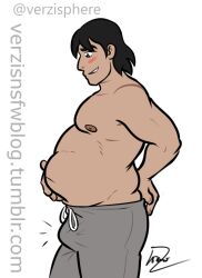 1boy belly ben_10 bhm big_belly black_hair blush bulge chubby erection erection_under_clothes fat kevin_levin male male_only muscular muscular_arms muscular_male overweight overweight_male solo solo_male strongfat verzisphere