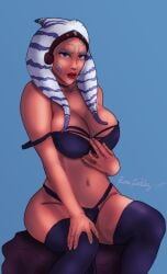 1girls ahsoka_tano alien alien_girl alien_humanoid bra esme_cadelez female_only hand_on_knee humanoid looking_at_viewer panties pose rosario_dawson sitting socks solo star_wars star_wars:_ahsoka stockings text the_mandalorian thighhighs togruta underwear