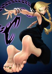 breasts feet female foot_fetish medusa_gorgon puffypinkpaws soles solo_female soul_eater tattoo tattoos toes witch wrinkled_feet wrinkled_soles yellow_eyes yellow_hair