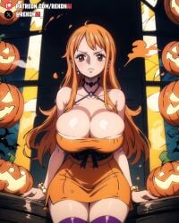 1girls 2d ai_generated bats big_breasts big_butt big_nipples blush breast_press breast_squeeze breasts_bigger_than_head brown_eyes closed_legs female female_focus female_only female_protagonist from_below from_front_position halloween halloween_costume huge_breasts huge_butt large_ass large_breasts latex_legwear latex_suit light-skinned light-skinned_female light_skin long_hair looking_at_viewer looking_from_above medium_breasts nami on_table one_piece orange_dress orange_hair pale-skinned_female pale_skin post-timeskip pumpkin red_hair rekonai shounen_jump sitting smaller_female thick thick_ass thick_hips thick_legs thick_lips thick_thighs tight_clothes tight_clothing tight_dress tight_fit tight_pants uncensored wide_hips