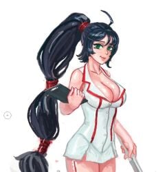 akali breasts female female_focus female_only girl league_of_legends nurse_akali riot_games samiri simple_background solo solo_female solo_focus