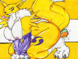 anthro color digimon female female_only fur furry masturbation nude renamon side_view solo tagme zabraxas