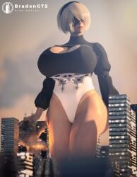 1girls 3d 3d_(artwork) big_breasts black_blindfold black_hairband blindfold bradengts breasts city city_destruction destruction female female_focus female_only giant_female giant_woman giantess hair_band hairband light-skinned_female light_skin nier nier:_automata nier_(series) solo solo_female solo_focus thick_thighs thighs uncaring video_game_character white_hair yorha_2b