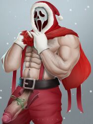 1boy bara big_penis christmas christmas_clothing clothing ghostface ghostface_(scream) hairy_chest holidays male male_nipples male_only male_pubic_hair masked masked_male masked_only muscular_male nipples penis scream scream_(franchise) yop5281