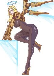 aether_wing_kayle breasts female female_focus female_only girl high_heels kayle league_of_legends riot_games samiri simple_background solo solo_female solo_focus steel_valkyries_series wedge_heels