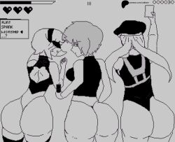 3girls ass ass_focus big_ass callister cammy_white ghost_in_the_shell huge_ass kusanagi_motoko looking_at_viewer multiple_girls nier:_automata pixel_art street_fighter yorha_2b