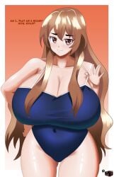 aisaka_taiga alternate_breast_size big_breasts hips long_hair mewmaster93 orange_hair smug swimsuit takasu_ryuuji toradora!