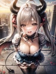 ai_generated bat_wings cleavage horns miniskirt shadowverse succubus_tail twintails