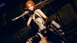 1girls 3d 3d_(artwork) alternate_version_available bra code_vein front_view honey_select honey_select_2 omegas orange_hair petite petite_body petite_female revealing_clothes rin_murasame shorts sitting small_breasts solo sword sword_over_shoulder tattoo