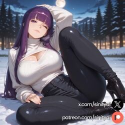 1girls 2025 ai_generated ass bangs big_ass big_breasts blurred_background blurry_background depth_of_field female fern_(sousou_no_frieren) frieren_beyond_journey&#039;s_end fringe hi_res high_quality high_resolution highres huge_ass huge_breasts huge_thighs long_hair nsfw patreon patreon_exclusive patreon_link patreon_logo patreon_url purple_eyes purple_hair sinity small_waist sousou_no_frieren thick_thighs thin_waist