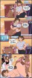 2girls big_ass big_breasts brown_hair comic dog_anus dog_dick doggy_style english_text feet front_view impregnation_request interracial kitchen mommy mother mother_and_daughter panties saliva shadman_(character) shadman_(style) surprised_expression text theanonyms wife zoophilia