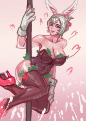 battle_bunny_riven battle_bunny_series breasts cum cumshot female female_focus female_only girl high_heels league_of_legends riot_games riven samiri simple_background solo solo_female solo_focus