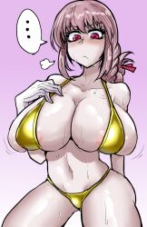 ... 1girls :< big_boobs big_breasts big_tits boobs breasts eyebrows_visible_through_hair fate_(series) female florence_nightingale_(fate) golden_bikini hourglass_figure kyoukotsu02 navel pink_hair pink_hair_female simple_background thick_thighs thighs tits woman