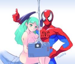 1boy 1girls ass breasts crossover darkstalkers eastern_and_western_character female male marvel marvel_vs._capcom morrigan_aensland nude peter_parker spider-man spider-man_(series) succubus supermondobeat tagme