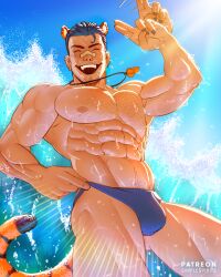 1boy bara bulge male male_nipples male_only muscular_male nipples simplespirits thong underwear wet