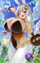 blue_eyes bunnysuit easter huge_breasts kizuna_akari pov thick_thighs twintails vocaloid voiceroid white_hair
