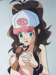 breasts clothes color cum dark-skinned_male dark_skin female hilda_(pokemon) human interracial male nipples paizuri penis picture_in_picture pokemon straight tagme