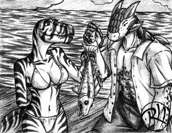 1boy 1girls ankylosaurus anthrosaurs bikini dinosaur dinosaur_boy dinosaur_girl male_swimwear predaguy scalie swim_trunks swimsuit