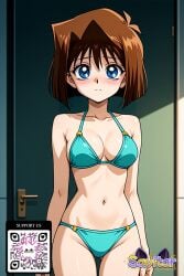 ai_generated aqua_bikini bangs bare_arms bare_shoulders bikini blue_bikini blue_eyes blue_swimsuit blush bob_cut breasts brown_hair character_name clavicle cleavage closed_mouth clothing cowboy_shot eyebrows eyebrows_visible_through_hair female female female_only groin hair_between_eyes halterneck indoors jewelry large_breasts littlehentai looking_at_viewer mazaki_anzu medium_breasts medium_hair navel parted_lips savitar savitar_(artist) shiny shiny_hair shiny_skin short_hair smile solo standing stomach string_bikini swimsuit thigh_gap thighs yu-gi-oh! yu-gi-oh!_duel_monsters