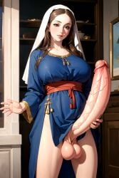 ai_generated blasphemy catholic christianity futanari holding_penis huge_breasts huge_cock penis penis_out self_upload solo_futa tagme testicles virgin_mary