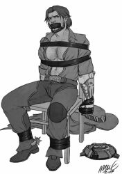 1boy bondage captured cole_cassidy covered_mouth male male_only muscular overwatch overwatch_2 prince_in_distress sitting_on_chair solo tape