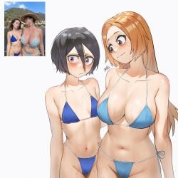 2girls beach big_breasts bikini bikini_top bleach bleach:_the_thousand-year_blood_war breast_envy breast_size_difference breasts duo female female_only flat_chest human inoue_orihime kuchiki_rukia mother_daughter_boob_envy_(meme) multiple_girls petite redraw skinny small_breasts smaller_female tomboy waligner