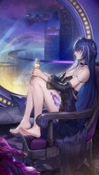 1girls acheron_(honkai:_star_rail) ankles arms bangs barely_clothed breasts breasts breasts chair city city_background cityscape cleavage collarbone dress drink drinking feet feet feet_fetish feet_focus feet_on_chair feet_together female foot_fetish foot_focus fringe hair_covering_eye hair_covering_eyes hair_highlights hands_on_knees hle honkai:_star_rail honkai_(series) hoyoverse le_(huanglongen) legs light_clothing lingerie lips long_dress long_hair long_legs mihoyo night night_sky nightdress nightgown nighttime nose purple_hair scenery shoulders sitting sitting_down sitting_on_chair tattoo thick_thighs thigh_tattoo thighs white_highlights wine wine_glass