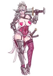 breasts female female_focus female_only girl high_heels league_of_legends riot_games riven samiri simple_background solo solo_female solo_focus