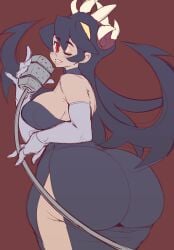 ass ass_in_dress big_ass big_butt black_hair breasts dress filia_(skullgirls) gloves huge_ass huge_butt large_ass large_breasts large_butt microphone red_eyes samson_(skullgirls) sideboob skullgirls tecfuzz thick_ass thick_thighs tight_clothing wide_hips wink