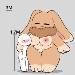 1boy 1girls anon female male monster_bunny_(character) simple_background size_comparison size_difference tagme tonytoran