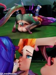 1futa 1girls blender extreme_french_kiss female futa_on_female futanari league_of_legends lewdneeko long_tongue neeko penis sex tongue tongue_kiss tongue_out vaginal_penetration zoe_(league_of_legends)