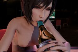 1girls 3d asian_female bare_breasts blender brown_eyes dark_hair enigmaj female_focus female_only final_fantasy final_fantasy_vii final_fantasy_vii_remake looking_at_viewer simulated_fellatio solo_female yuffie_kisaragi