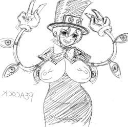 1girls bowtie breasts breasts_out drawing dress female nipples noill peacock_(skullgirls) short_hair skullgirls smile solo sub_tank