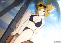 1girls barefoot beach big_breasts bikini bikini_bottom bikini_top blonde_hair boruto:_naruto_next_generations breasts cleavage commentary eyewear eyewear_on_head fan feet folding_fan holding_object huge_breasts koikatsu large_breasts looking_at_viewer mature mature_female midriff milf naruto naruto_(series) otsukira outdoors palm_tree patreon_username ponytail quad_tails seaside side-tie_bikini side-tie_bikini_bottom sitting sitting_on_table smile solo solo_focus sunglasses sunglasses_on_head swimsuit temari text tree twintails vacation voluptuous watermark weapon