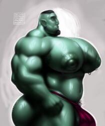 1boy animasanimus bara bara_tiddies bara_tits big_ass big_breasts big_bulge big_butt big_chest big_nipples big_pecs bulge dripping_body gigantic_pecs glas huge_breasts huge_chest huge_pecs male male_only orc pecs_bigger_than_head solo solo_male