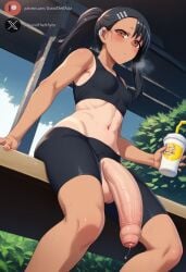 1futa ai_generated balls bike_shorts dickgirl flaccid flaccid_penis flat_chested_futanari foreskin futa_only futa_sans_pussy futanari gym_uniform hayase_nagatoro partially_retracted_foreskin please_don't_bully_me,_nagatoro roxygtf solo spats testicles track_and_field track_uniform uncut yoga_pants