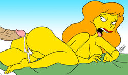 20th_century_studios accurate_art_style aeolus06 after_sex ass color cum cum_inside female human lying male mindy_simmons nude on_front orange_hair partial_male penis side_view tagme the_simpsons vulva yellow_body yellow_skin